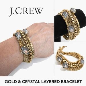 J.Crew Gold Multi Strand Chain Bracelet Gray Crystal Statement Bracelet Nwot